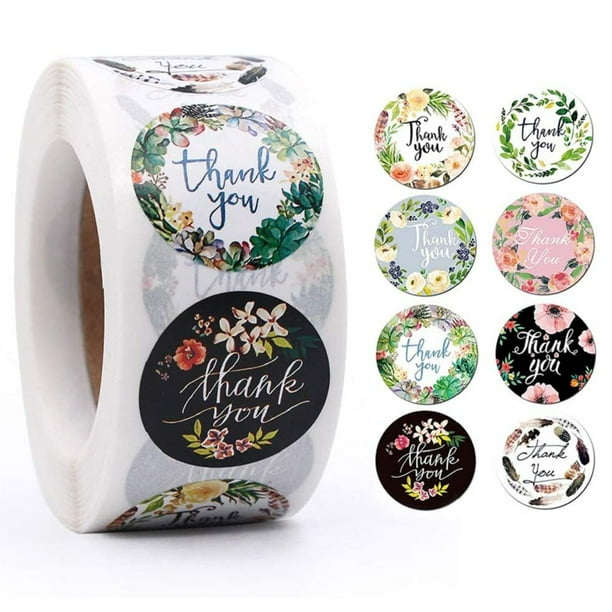 1.5” 500 Stickers Roll Assorted Floral Thank You Stickers Round Sealing Labels